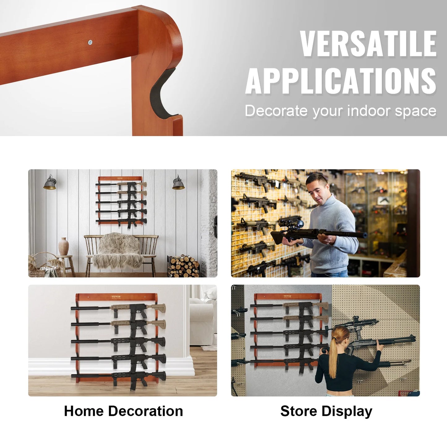 Holds Five Guns Wall Mount Rack Heavy Duty With Lockable Compartment For Secure Storage-A