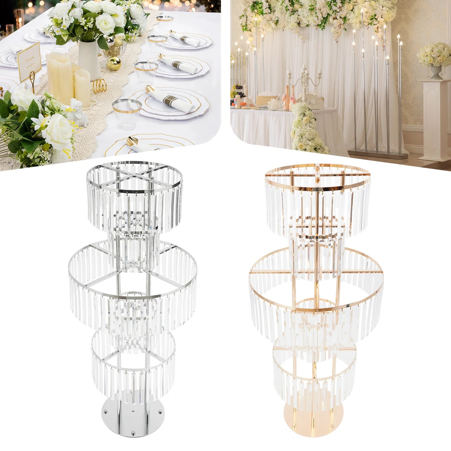 Five Tier Wedding Centerpiece Stand With Acrylic Flower Vase Display For Elegant Floral Arrangements-A
