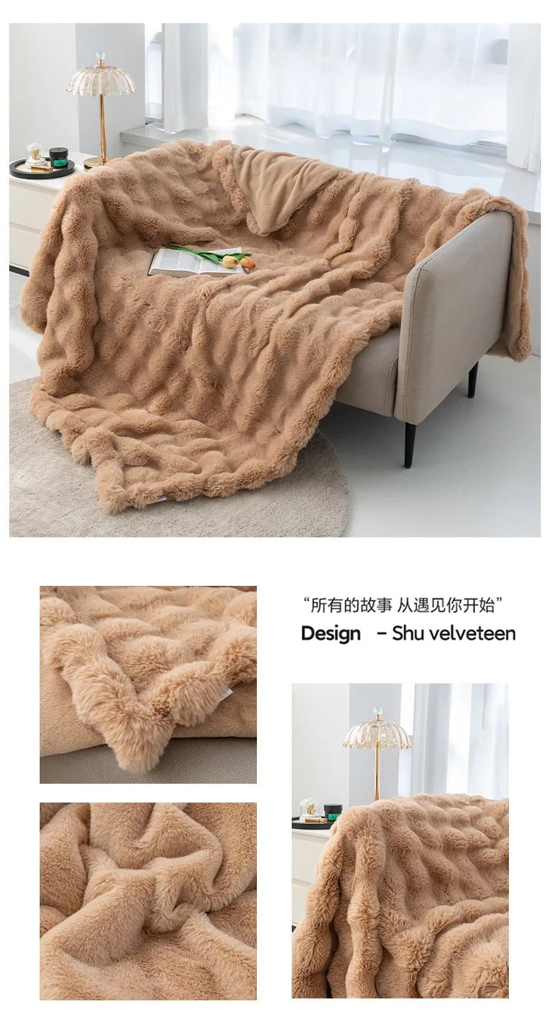 Rabbit Plush Blanket for Winter Warmth in Air Conditioned Rooms and Sofas Ultra Soft Cozy Throw-A