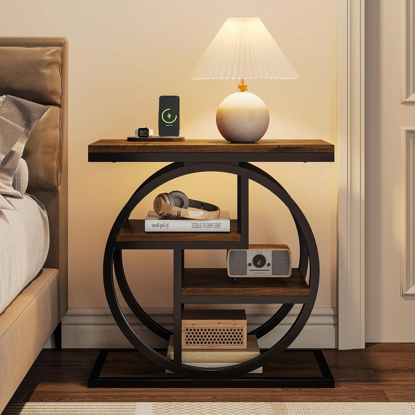 Tribesigns End Table With Storage Shelves For Living Room Industrial Rustic Compact Side Table-A