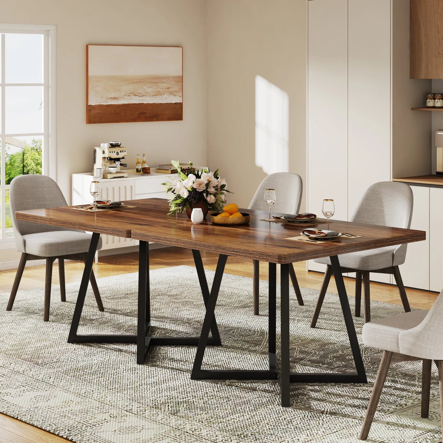 Tribesigns Industrial Wood Top Dining Table With Metal Base Square Rustic Chic Kitchen Table 2 To 4 Seats-A