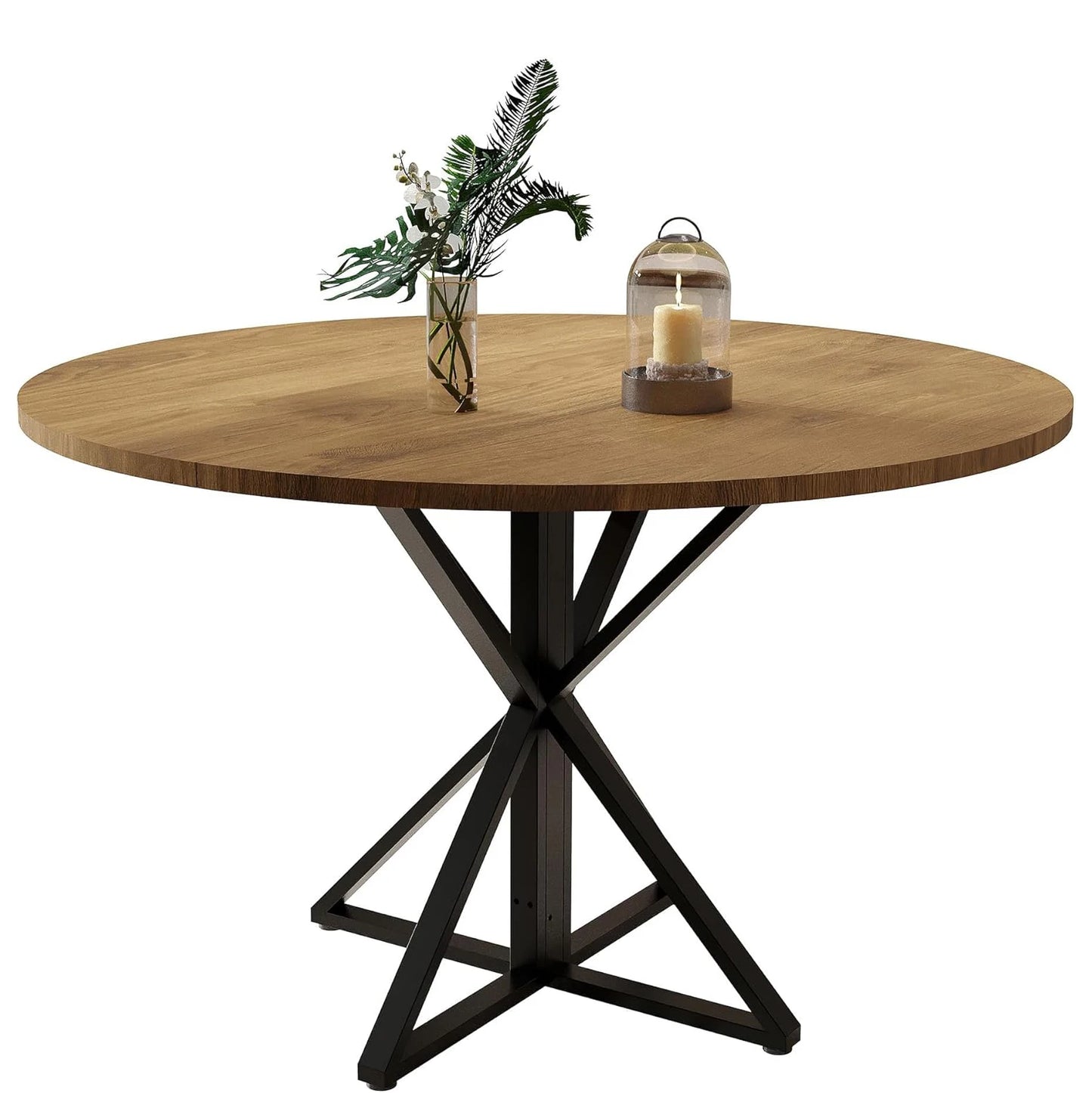 Twister CK Round Dining Table For Four With Wood Top And Metal Pedestal For Family Dinners And Games-A