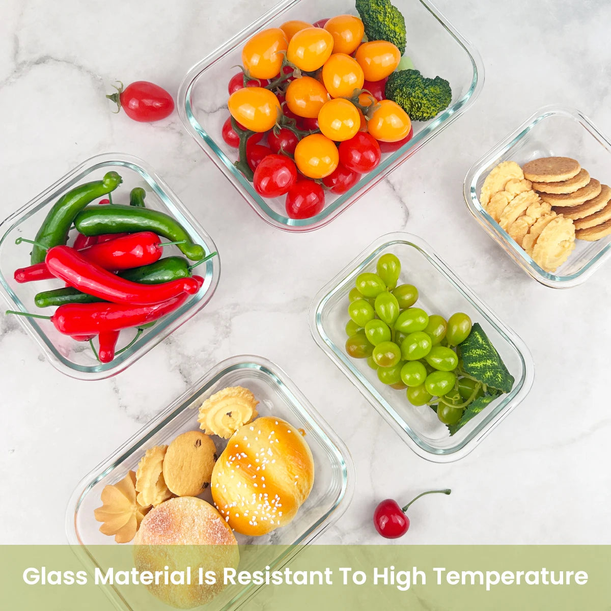 Glass Food Storage Containers Set 8 Piece Leakproof Airtight Microwave Oven Safe Borosilicate Glass-A