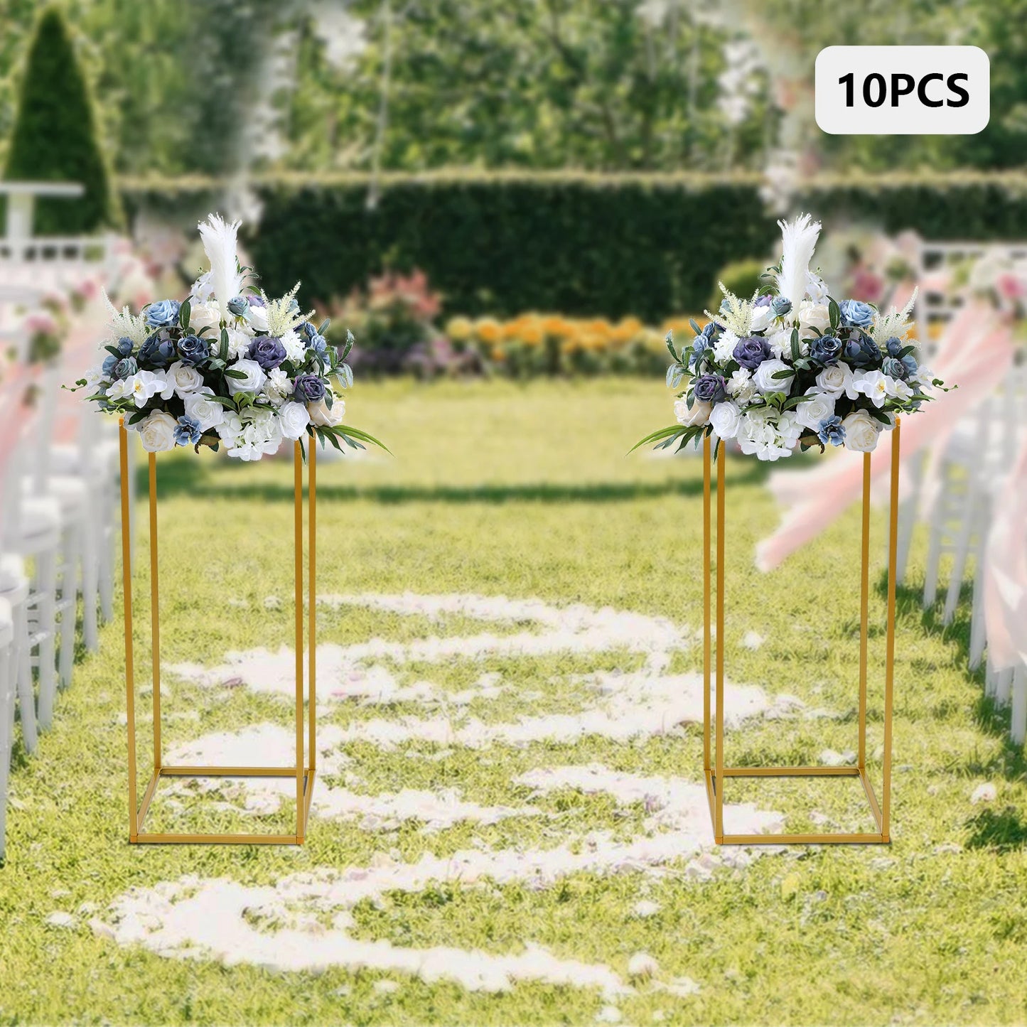 Gold-Toned 10 Piece Metal Flower Rack Set For Weddings And Events With Elegant Centerpiece Displays-A