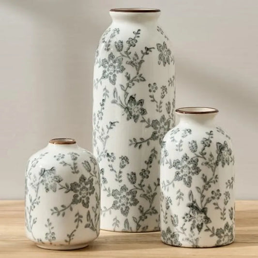 Ceramic Flower Decorative Antique Vases Set Of 3 Vintage Chinoiserie