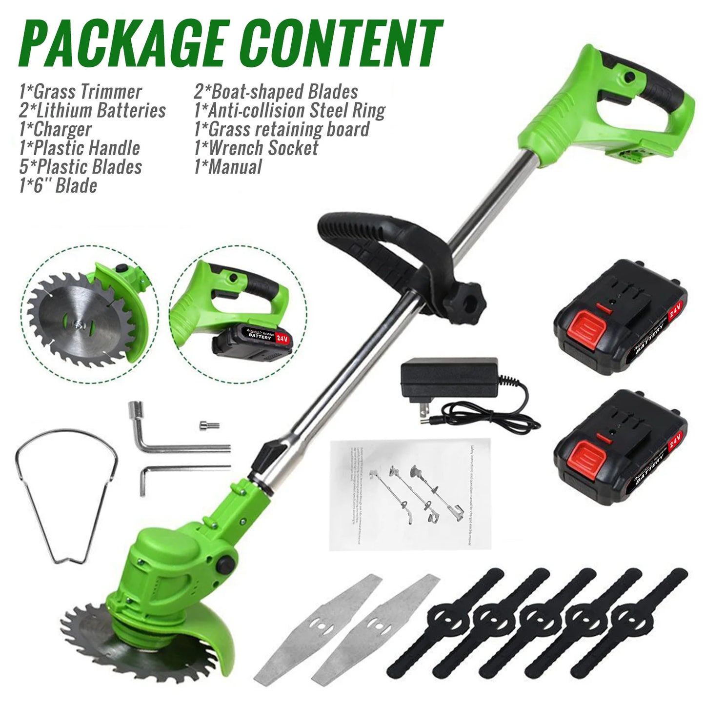 Cordless 2 In 1 Weed Trimmer With Dual 24V Lithium Batteries And Fast Charger Included-A