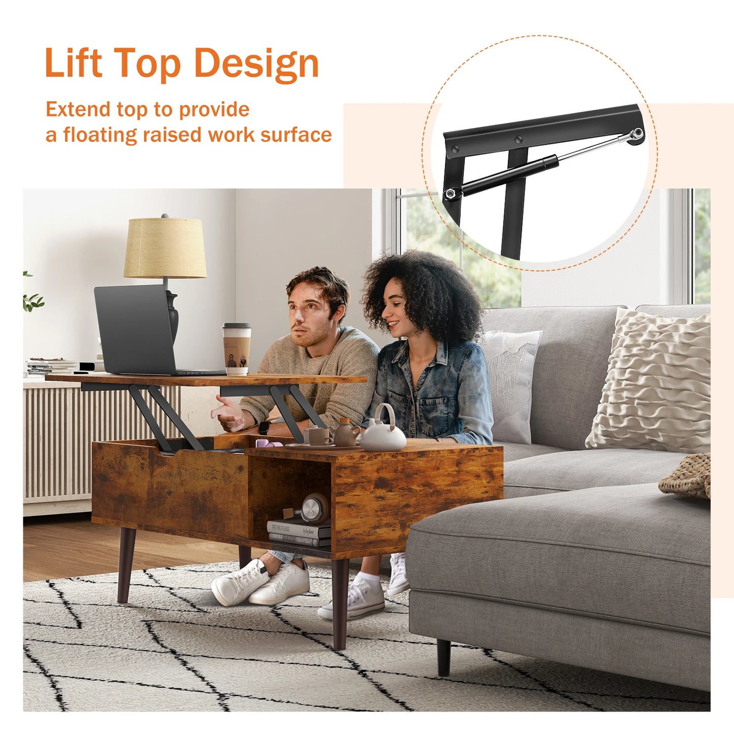 JHK Lift Top Coffee Table With Storage Modern Hidden Storage For Remotes Books And More In Living Room-A