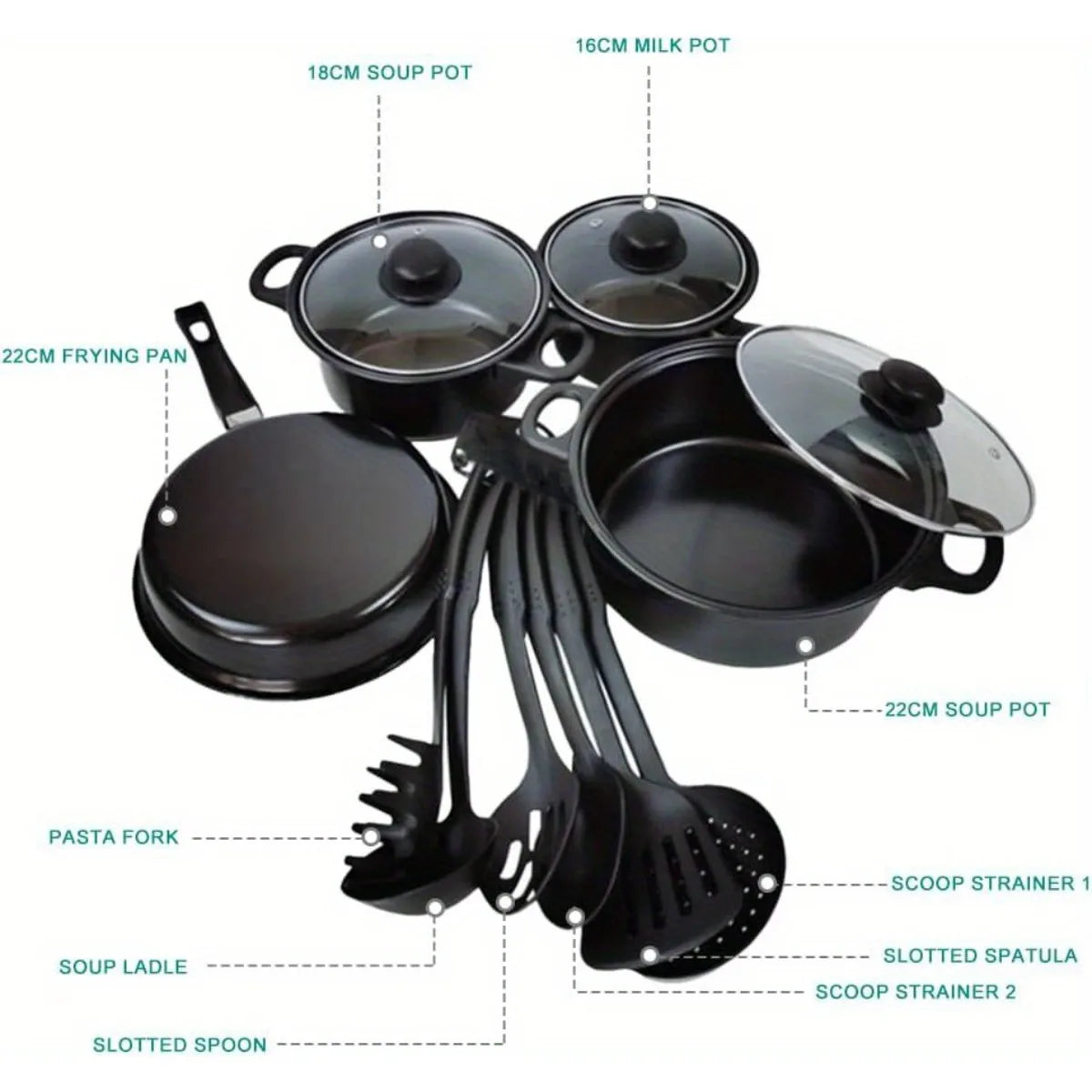 Cobasport 13 Piece Nonstick Cookware Set For Induction Cooker With Iron Core Medical Stone Coating For Even Heat-A
