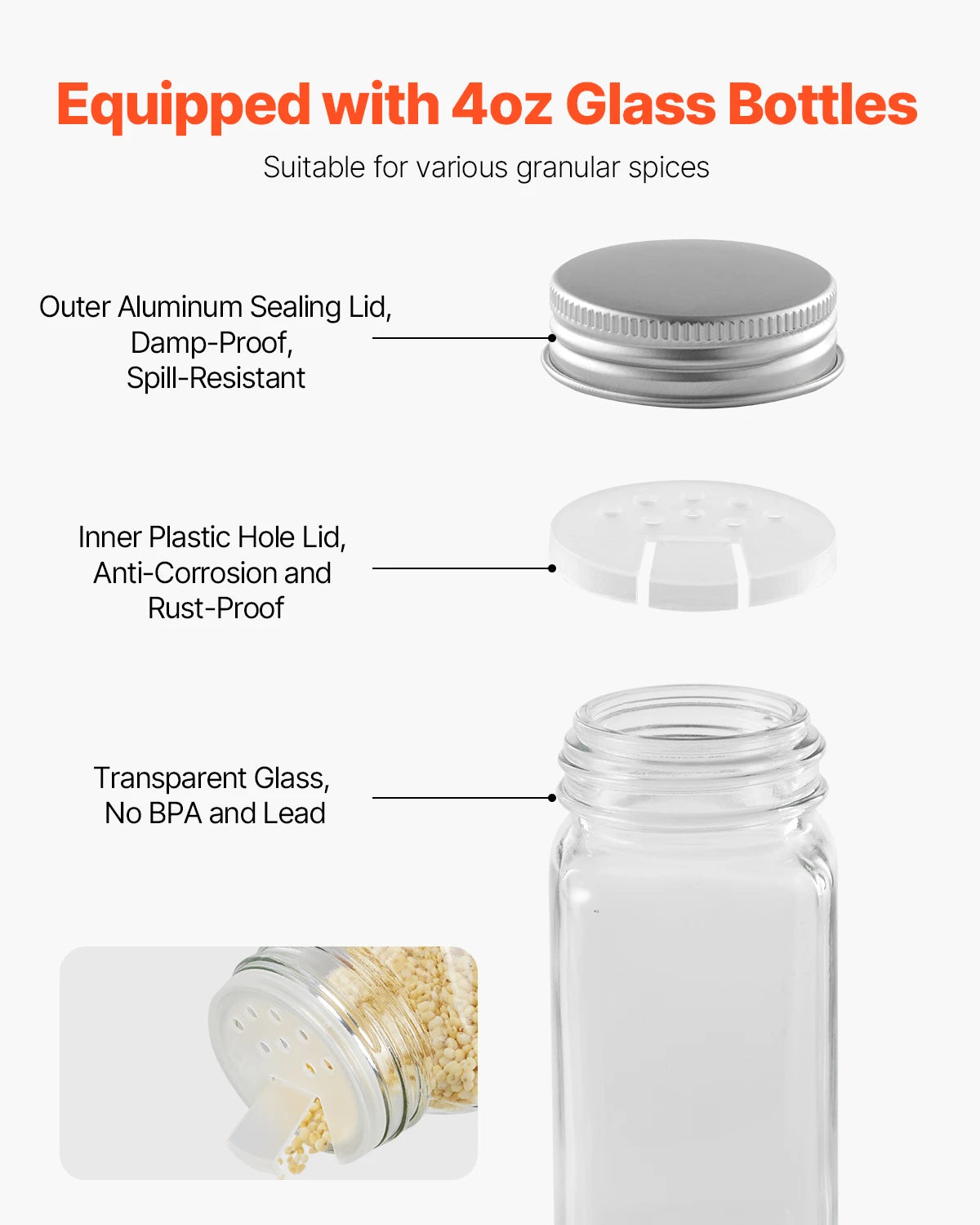 SucceBuy Spice Rack Organizer With Lids And Labels 4 Or 6 Tier Countertop Spice Storage Includes 36 4 Oz Glass Jars-A