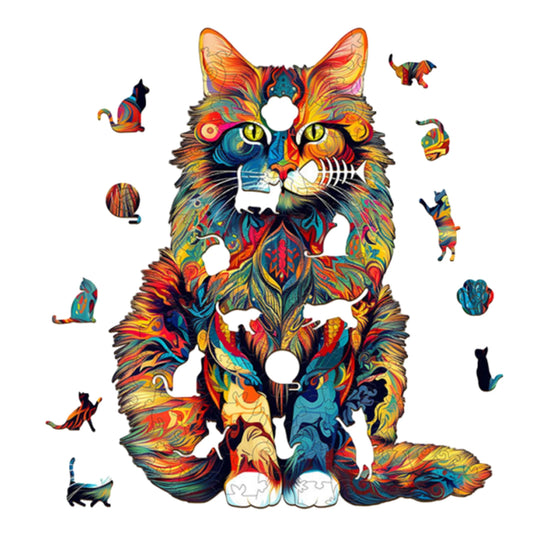 Wooden Cat Pattern Puzzle Educational Jigsaw For Kids And Animals