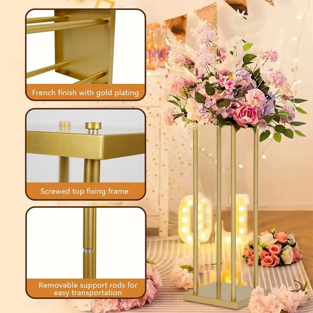 Wedding Flower Stand Metal Display Rack For Tables With Cube Base Stability For Tabletop Decor-A