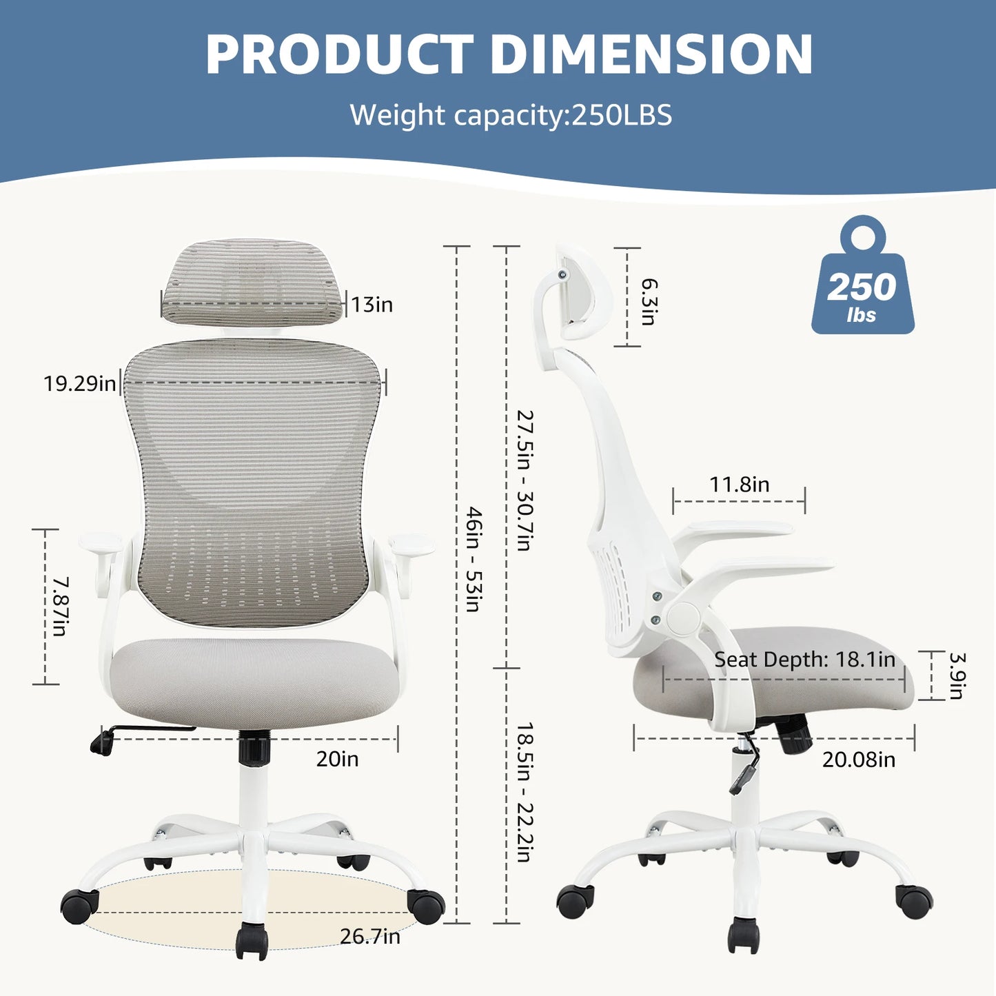 JHK Ergonomic Mesh Office Chair With Flip Up Arms And Lumbar Support For All Day Comfort-A