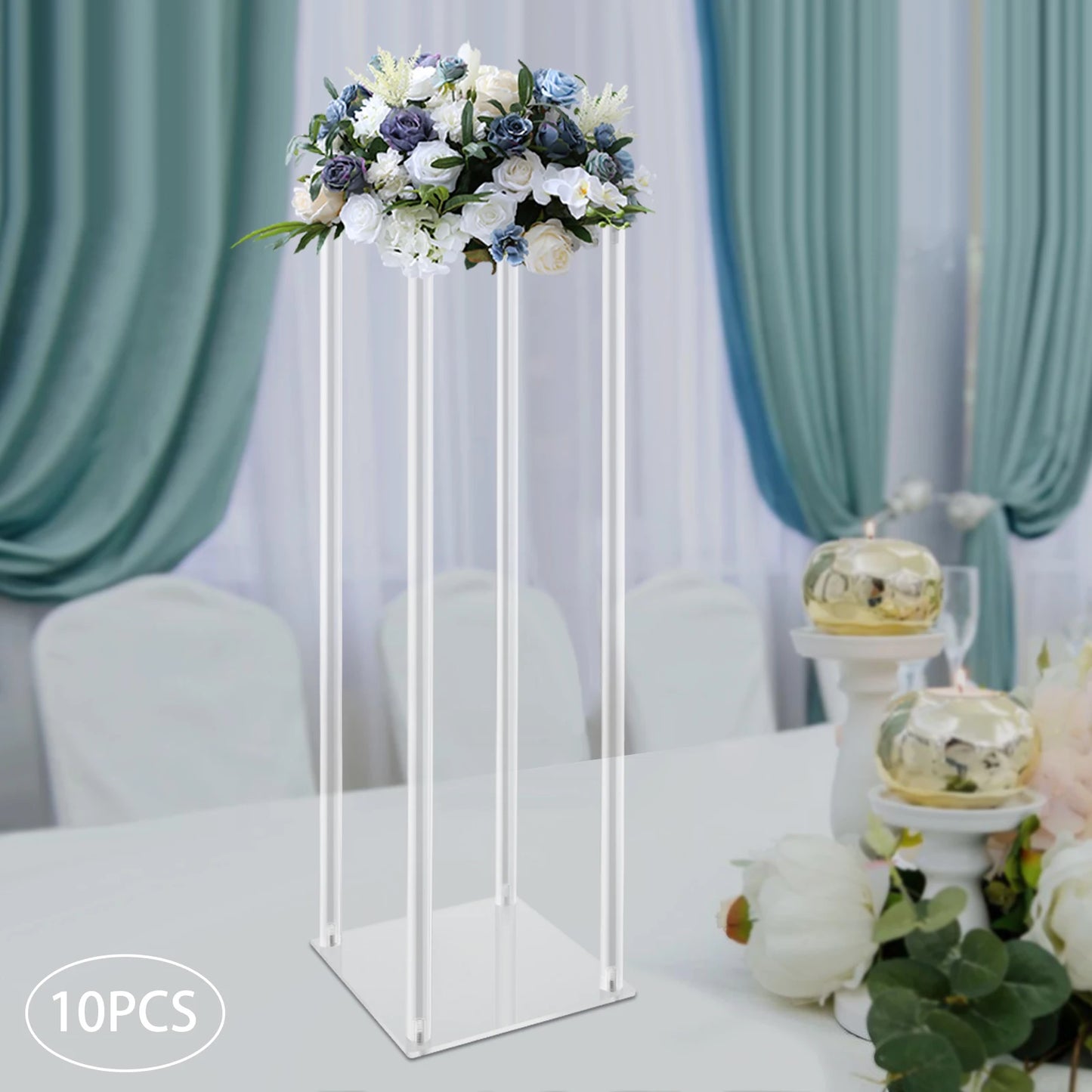 Acrylic Vase Centerpieces Set Of 10 Free Standing Crystal Clear Column Stands For Weddings-A