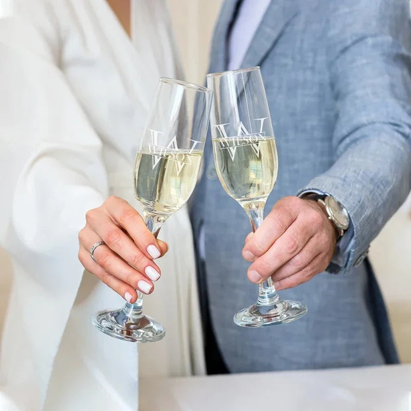 Personalized Wedding Champagne Flutes Set Of 2 With Custom Laser Engraving Gift For Bride And Groom-A