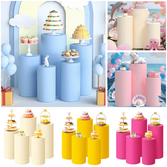 Elastic Fabric Cylindrical Dessert Table Cover For Birthday Decor