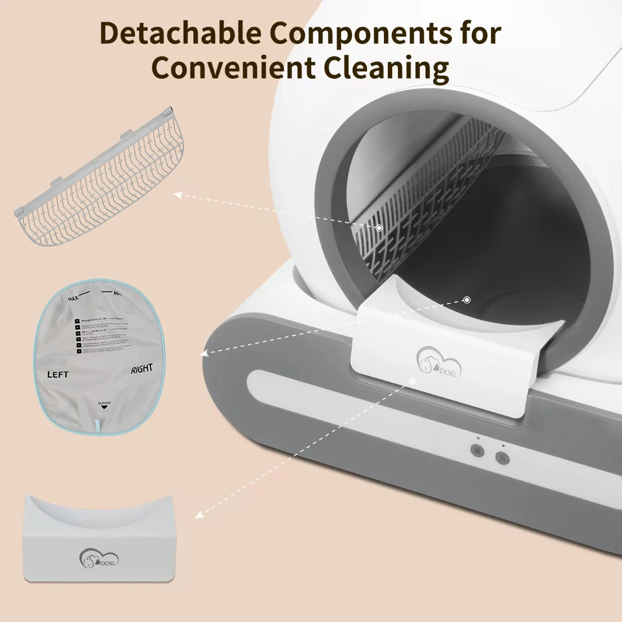 DOEL Smart Self Cleaning Cat Litter Box With App Control And 2.4G WiFi For Remote Monitoring And Scheduling-A