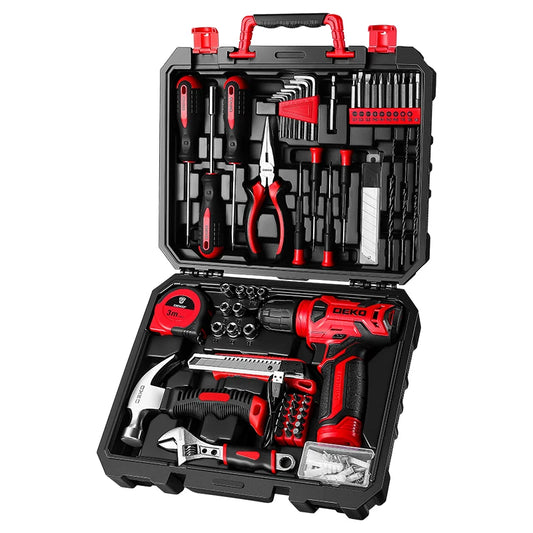 DEKO 126 Piece Drill Set With 8V Cordless Drill Home Tool Kit