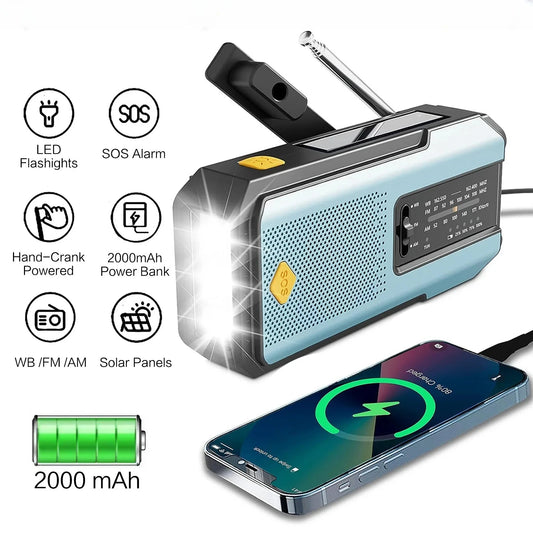 STONEGO Emergency Solar Hand Crank Radio Power Bank with NOAA Weather Alerts