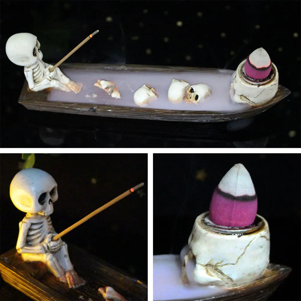 Alloet Skull Boat Incense Holder Gothic Resin Skeleton Stand