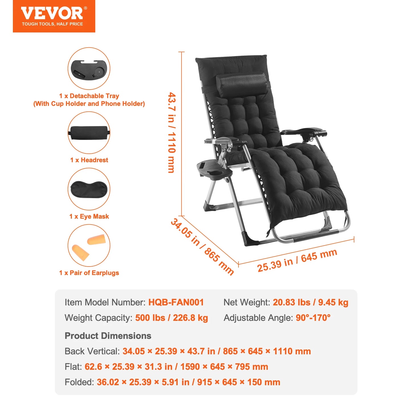 SucceBuy Zero Gravity Recliner With Adjustable Footrest And Cup Holder Outdoor Folding Lounge 500 Pound Capacity-A