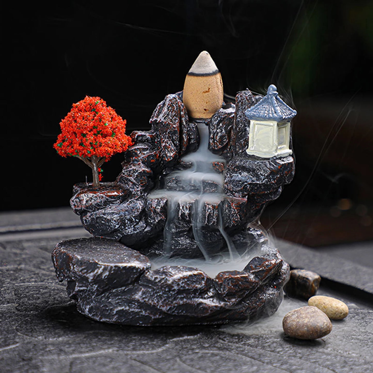 Backflow Incense Holder Resin High Mountain Waterfall Scene Zen Decor Aromatherapy Burner Art Gift-A