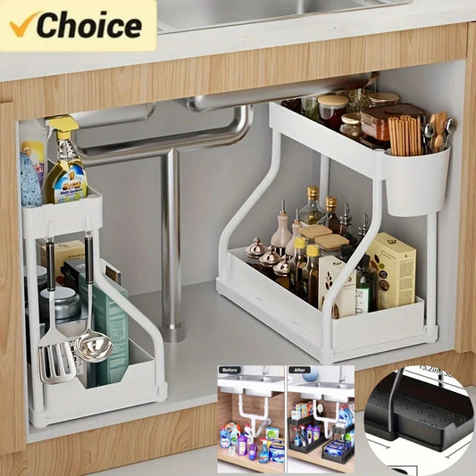 Space Saving 2 Tier Under Sink Organizer Pull Out Storage Box
