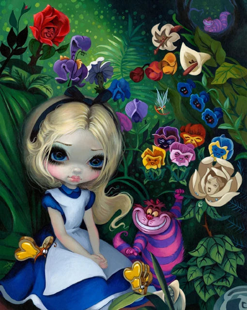 Potdemiel Cheshire Cat 5D Diamond Painting Kit Alice In Wonderland Full Drill Canvas Crystal Clear Detail-A