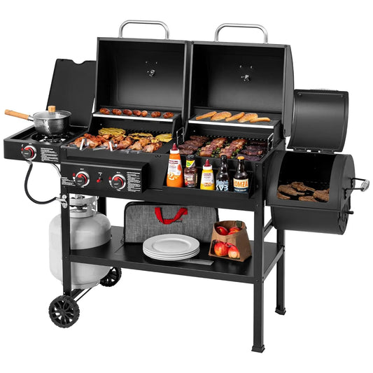 ZH3005Y SC Dual Fuel Grill Charcoal And Gas With Offset Smoker And Side Burner