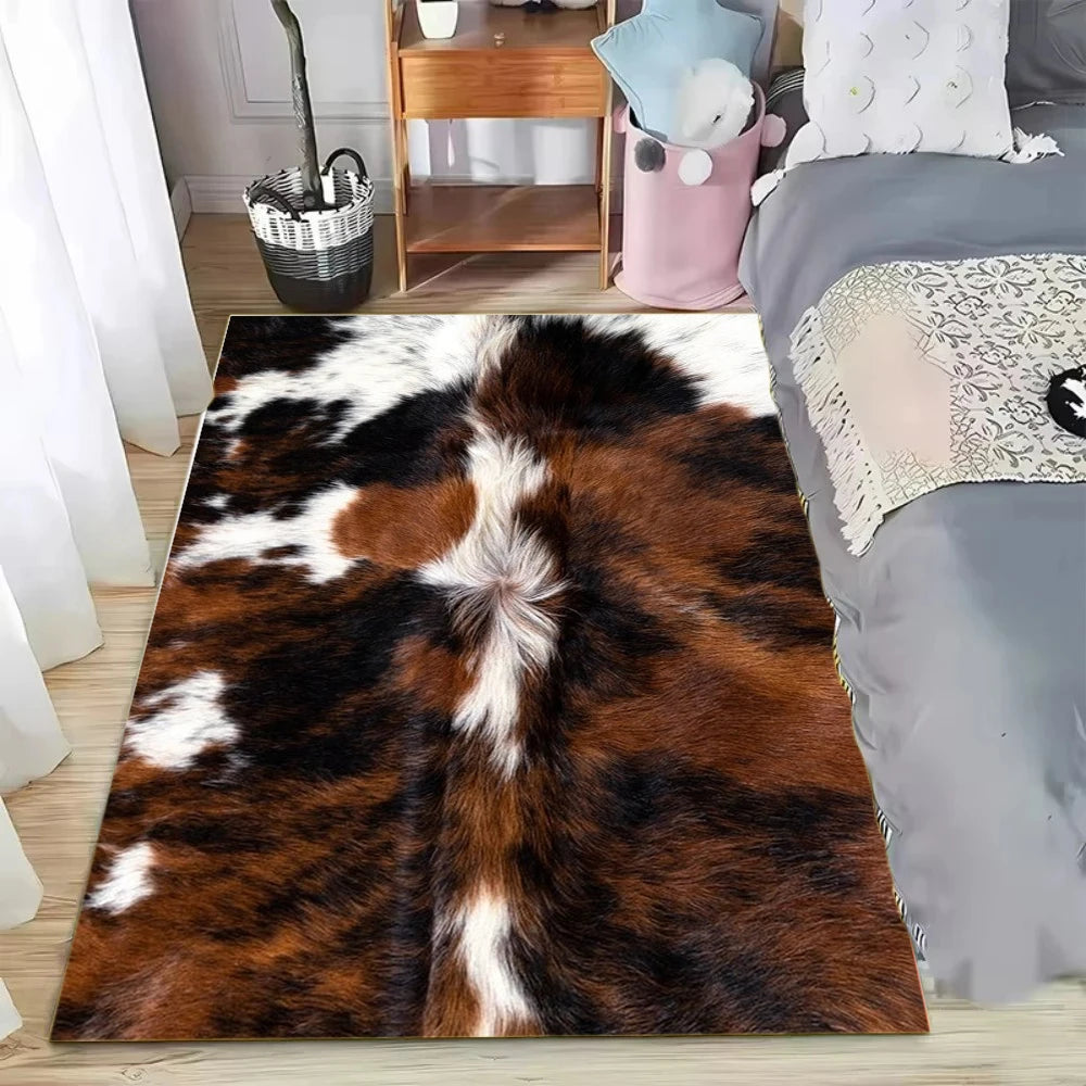 Faux Cowhide Pattern Rug Modern Rustic Living Room Decor Soft Polyester Available In 40x60 80x120 And 120x160 Cm-A
