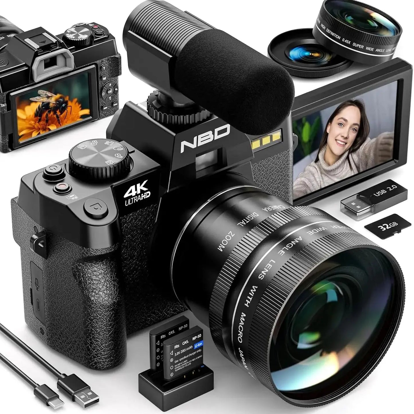 NBD 4K Digital Camera With 48MP Stills And 16X Optical Zoom For Vlogging And Adventure-A