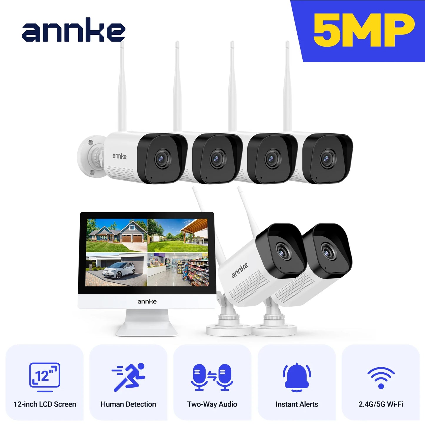 ANNKE 5MP NVR Kit With Monitor Outdoor Wireless Cameras
