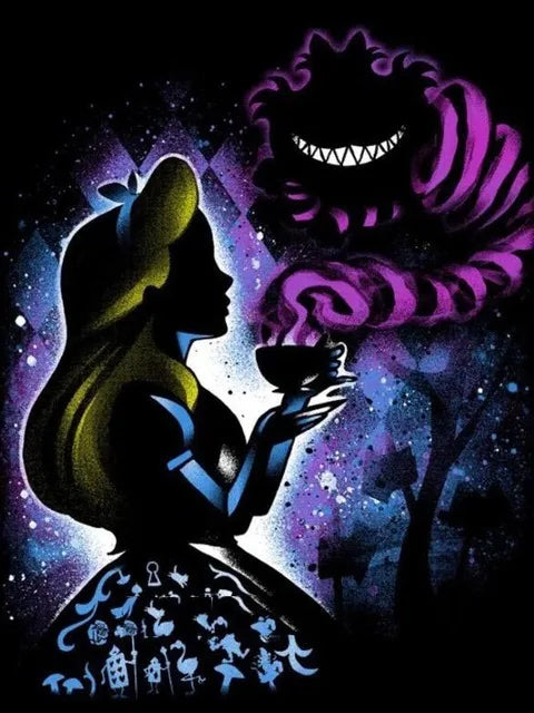 Potdemiel Cheshire Cat 5D Diamond Painting Kit Alice In Wonderland Full Drill Canvas Crystal Clear Detail-A