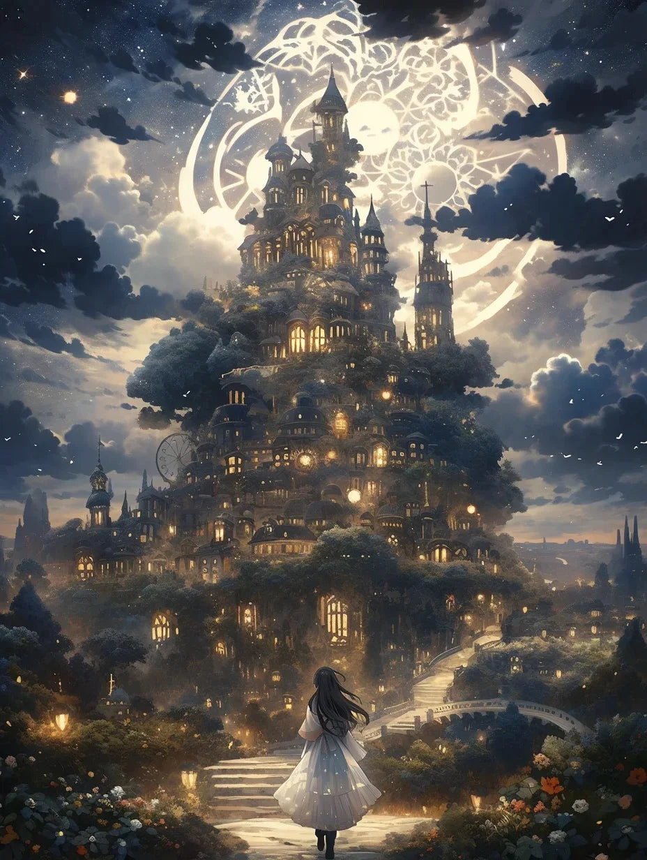 Potdemiel Fairy Dust DIY 5D Diamond Painting Dream Castle Mosaic Full Drill Square Or Round Diamonds-A
