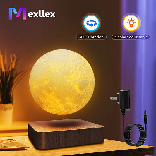 Mexllex Magnetic Floating Moon Lamp With Wooden Base And Three Color LEDs