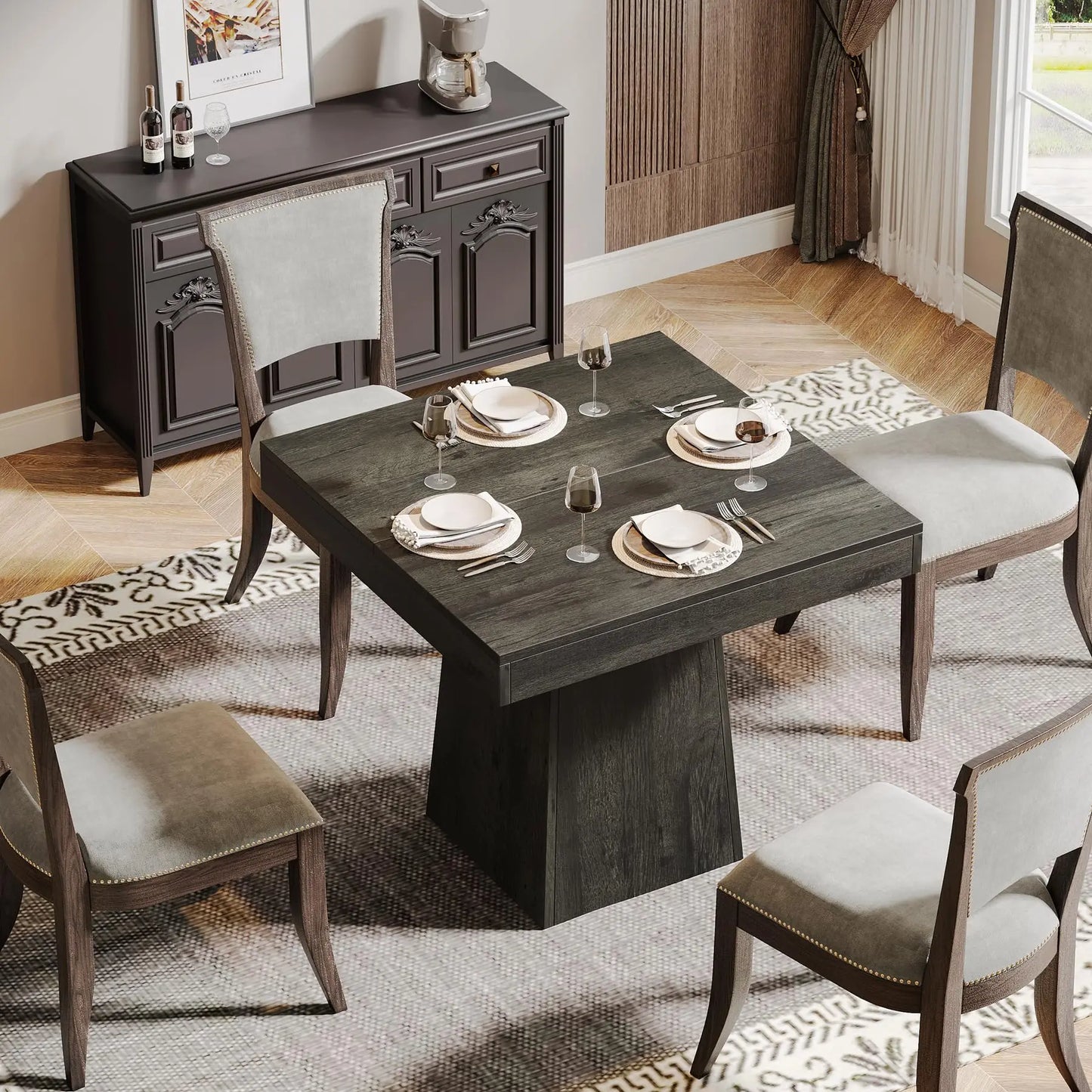 Tribesigns Square Dining Table Farmhouse Style for Small Spaces Kitchen Dining Room-A