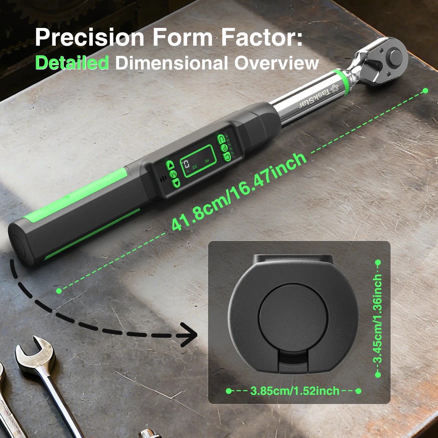 TaskStar Digital Torque Wrench 72 Tooth Carbon Steel With Auto Release 0 To 220 Nm HD LCD Readout-A