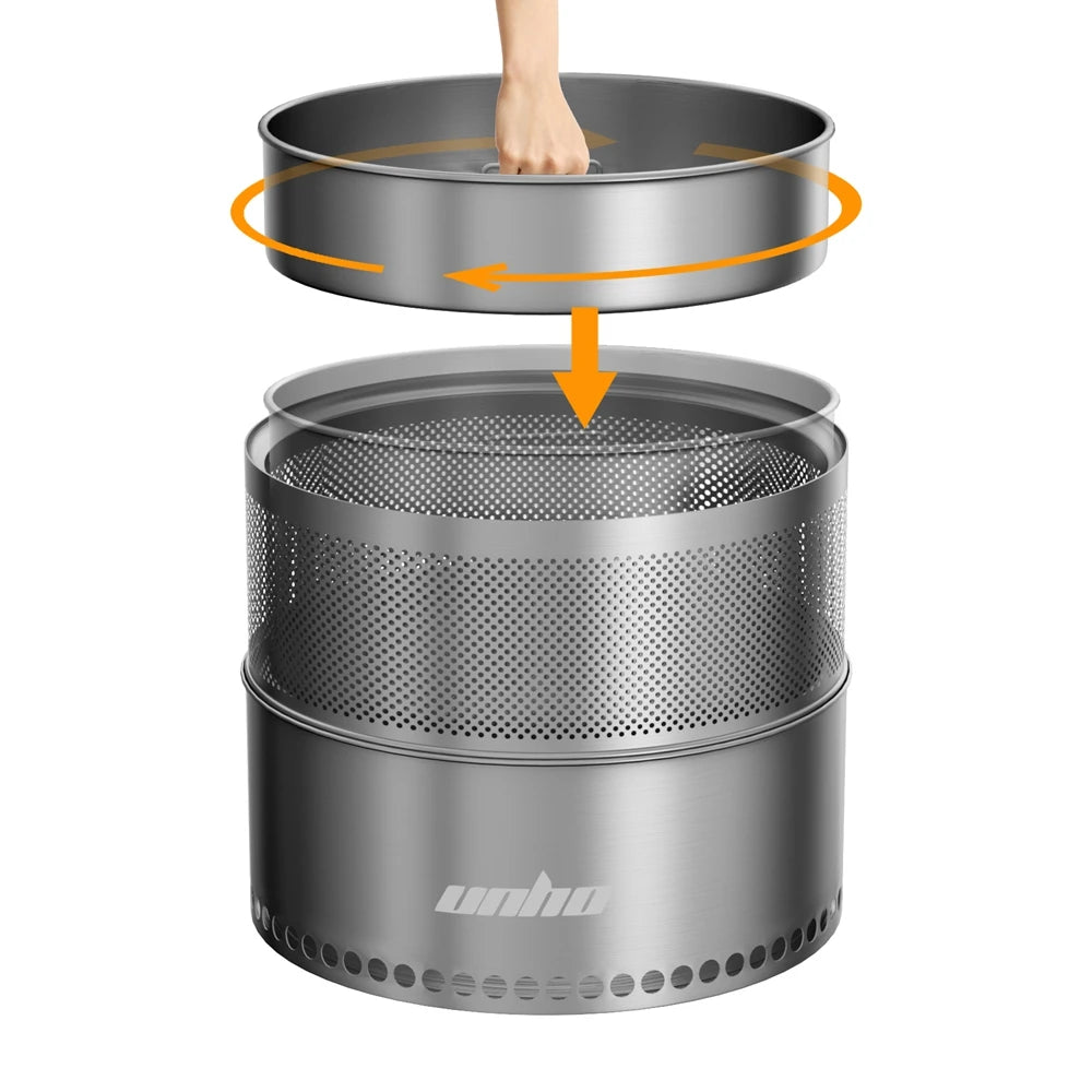 UNHO Smokeless Outdoor Wood Burning Fire Pit Portable Stainless Steel Perforated Design For Airflow-A