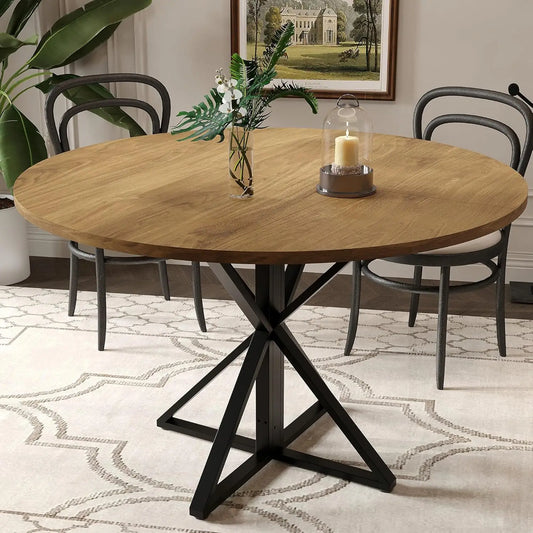Twister CK Round Dining Table For Four With Wood Top And Metal Pedestal For Family Dinners And Games-A