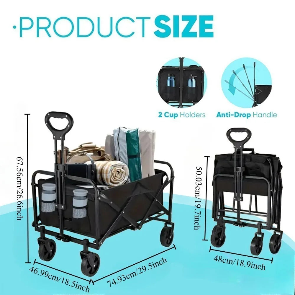 Heavy Duty All Terrain Folding Cart With Stainless Steel Frame 200 Lb Capacity Flat Fold Design For Beach And Park Use-A