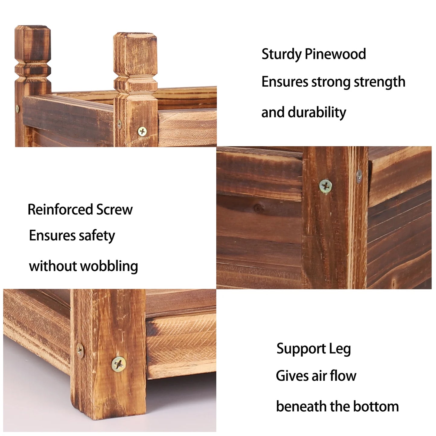 Solid Pine Raised Flower Bed Planter For Indoor And Outdoor Gardens Durable Crack Resistant Carbonized Wood-A