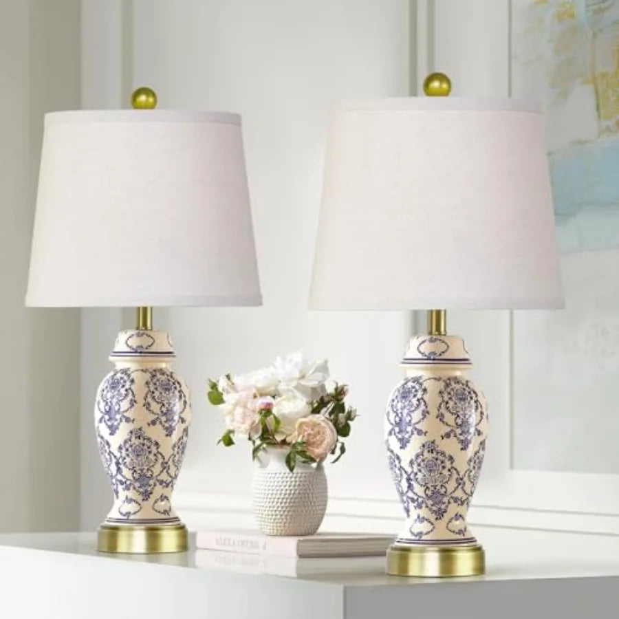 Ceramic Table Lamps Set Of 2 For Living Room And Bedroom Solar Powered Cordless Ambient Lighting-A