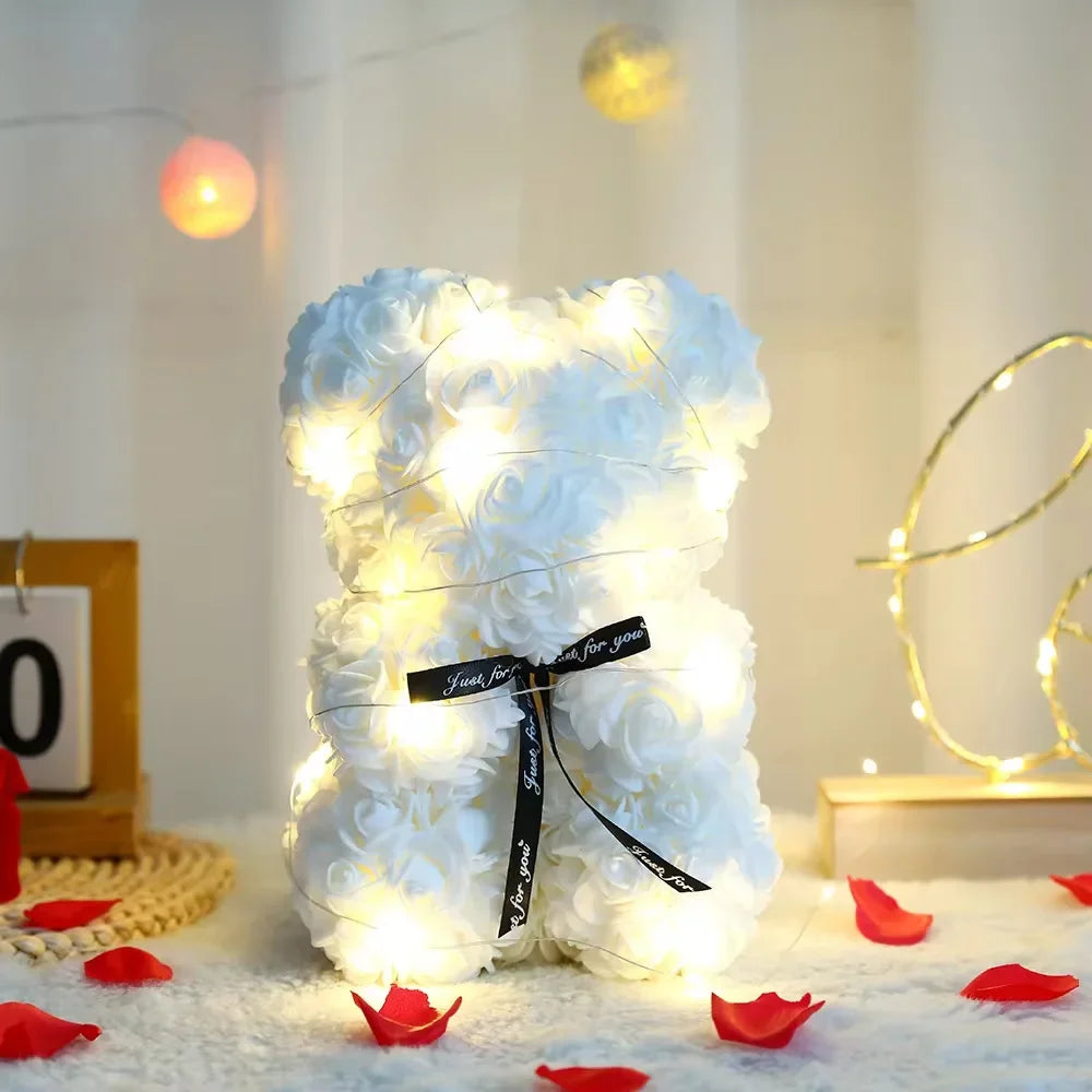 Artificial Teddy Rose Flower Bear With Box Eternal Rose Valentines Day Gift For Girlfriend-A