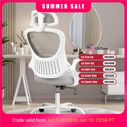 JHK Mesh Ergonomic Office Chair Flip Up Arms Lumbar Support