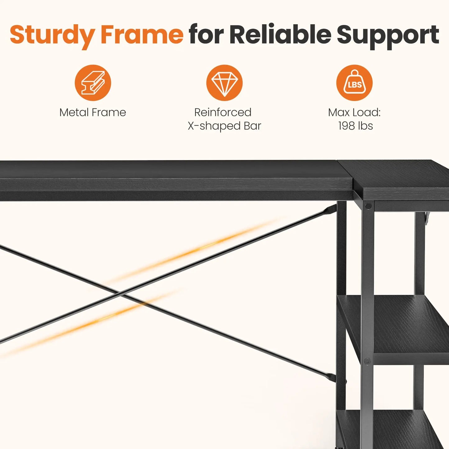 JHK L Shaped Desk With Reversible 2 Tier Storage Shelves For Corner Computer Workstation-A
