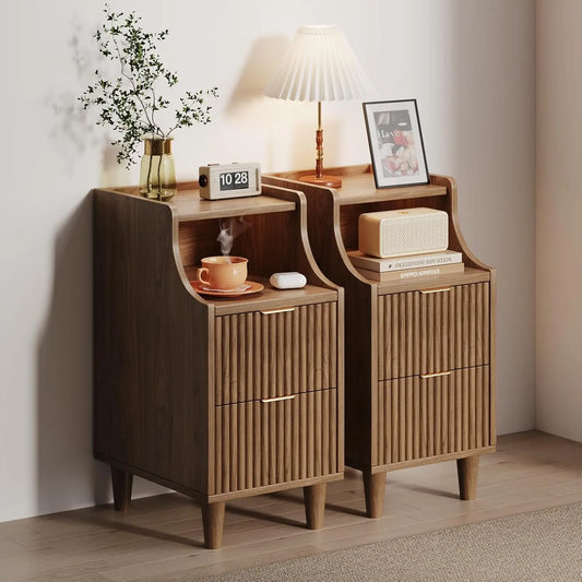 Frame Slim Nightstand Twin Set Of 2 With 2 Drawers Bedside Tables For Small Spaces-A