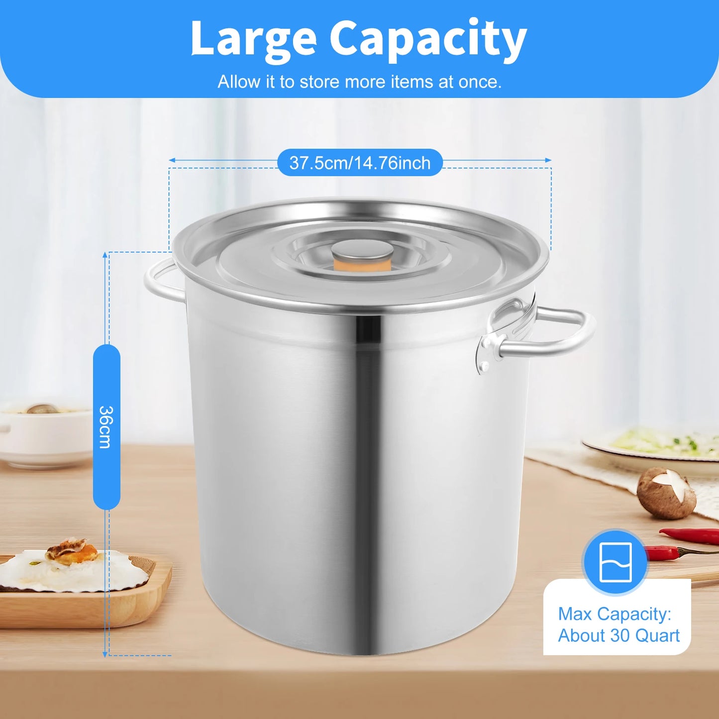 Stainless Steel Soup Pot With Lid And Handles Induction Compatible