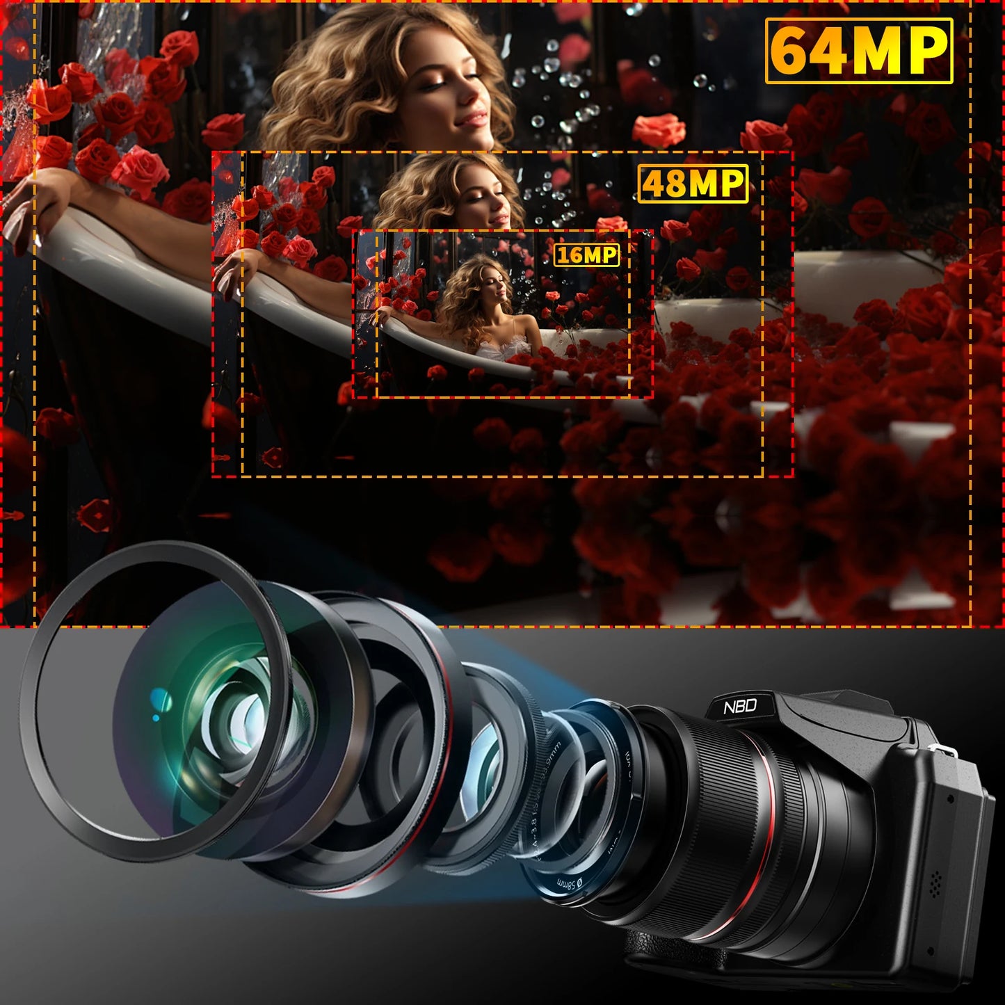 NBD S210 64MP Lens Style Camera With 16x Optical Zoom WiFi And 4K Video For Vloggers-A