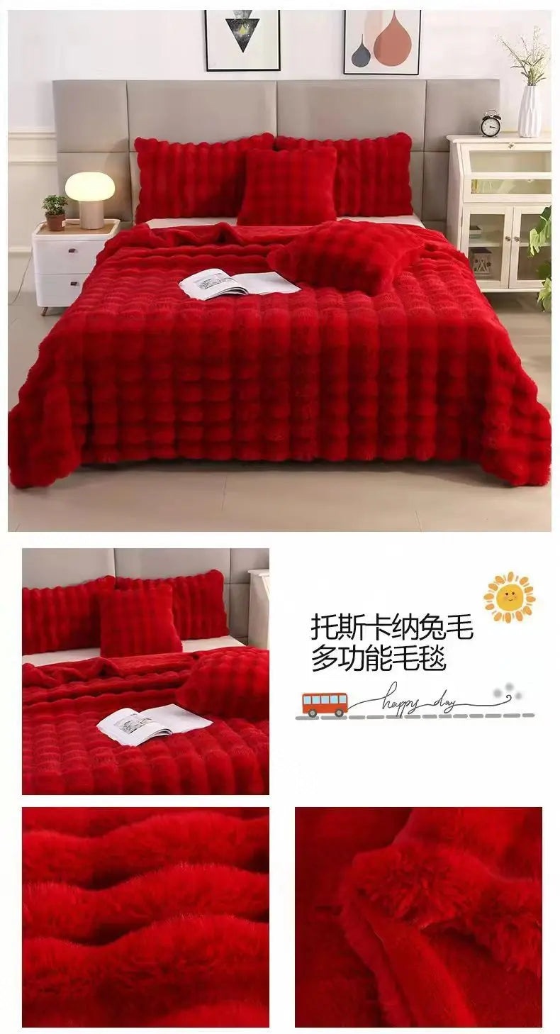 Rabbit Plush Blanket for Winter Warmth in Air Conditioned Rooms and Sofas Ultra Soft Cozy Throw-A