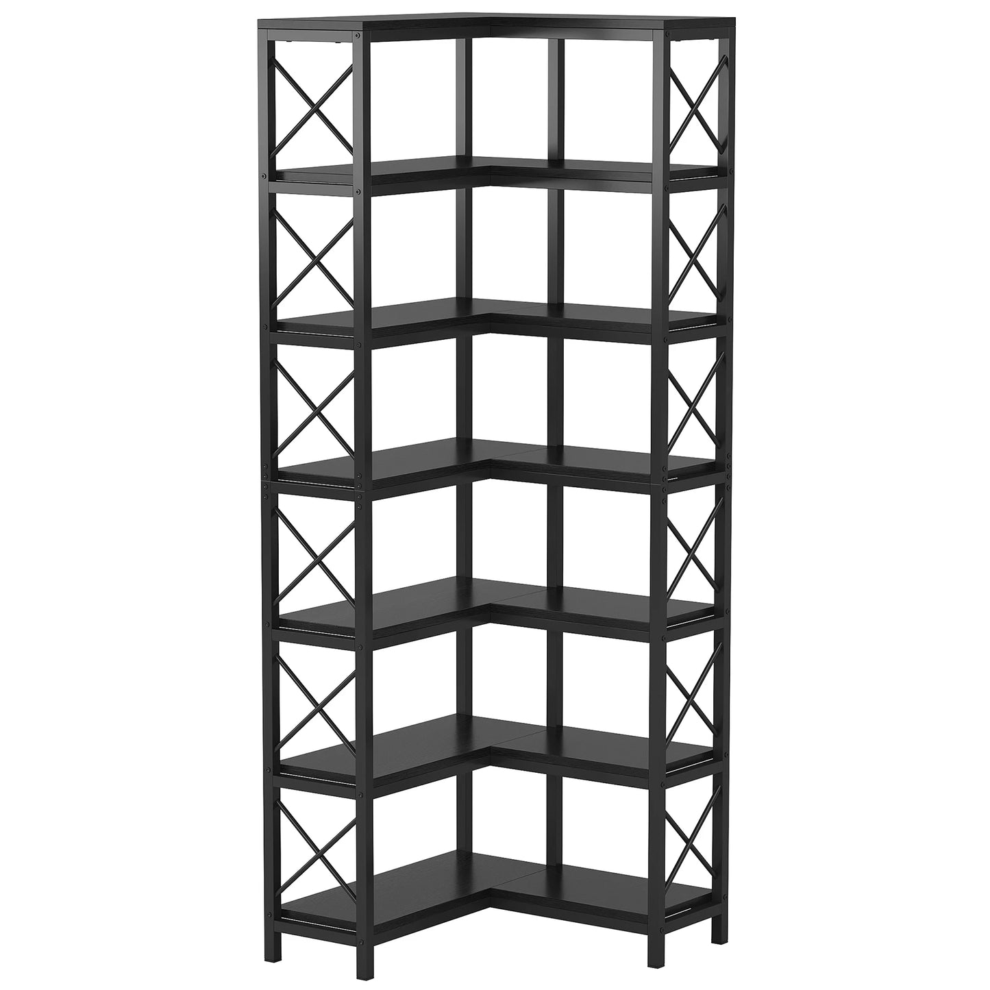 Tribesigns 7 Tier Corner Bookshelf Modern Metal Frame Display Rack For Living Room And Home Office Organization-A