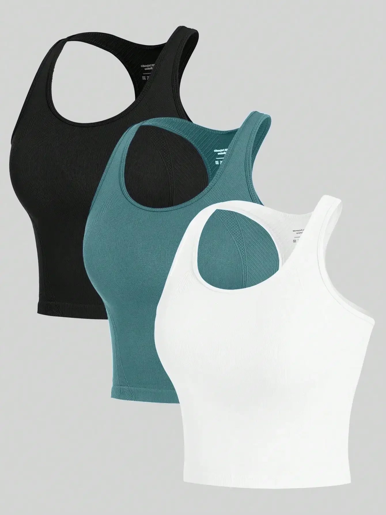 3 Piece Womens Yoga Vest Set Racerback Tank Tops Breathable Seamless Rib Knit Activewear Collection